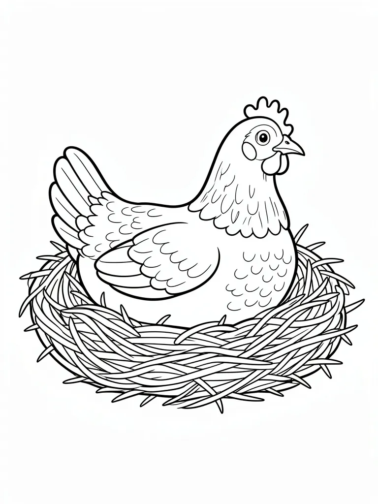 Coloriage Poule dans un nid détaillé à imprimer