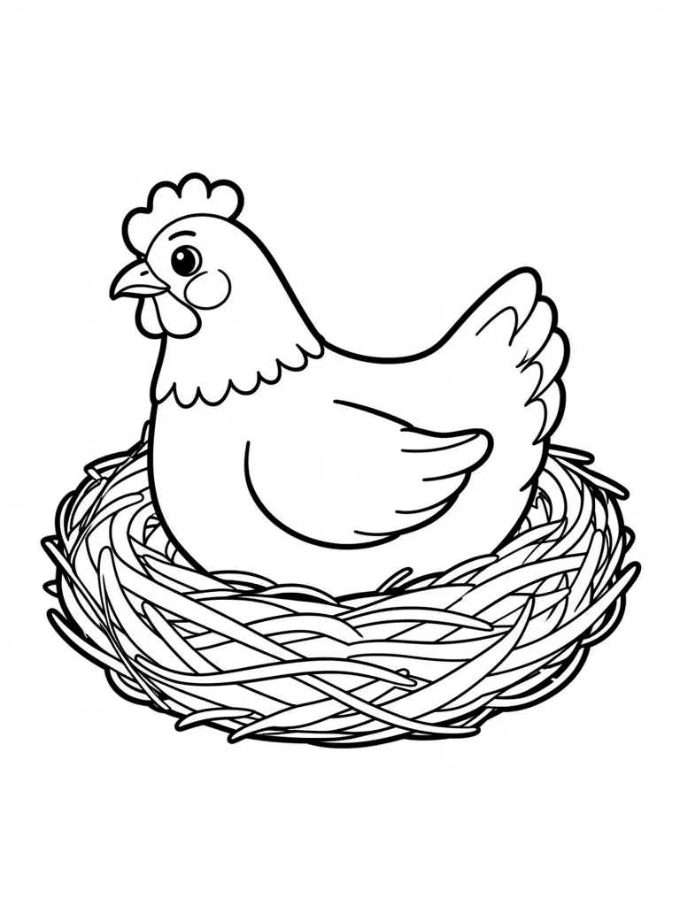 Coloriage Poule dans un nid facile à imprimer