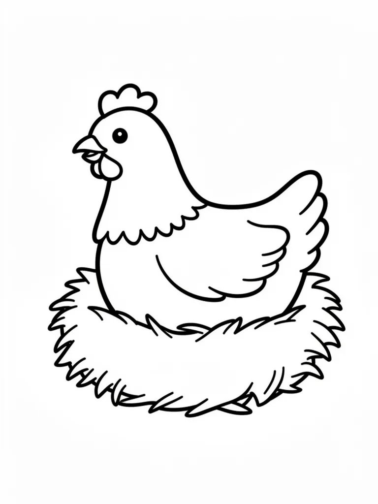 Coloriage Poule dans un nid pour maternelle à imprimer