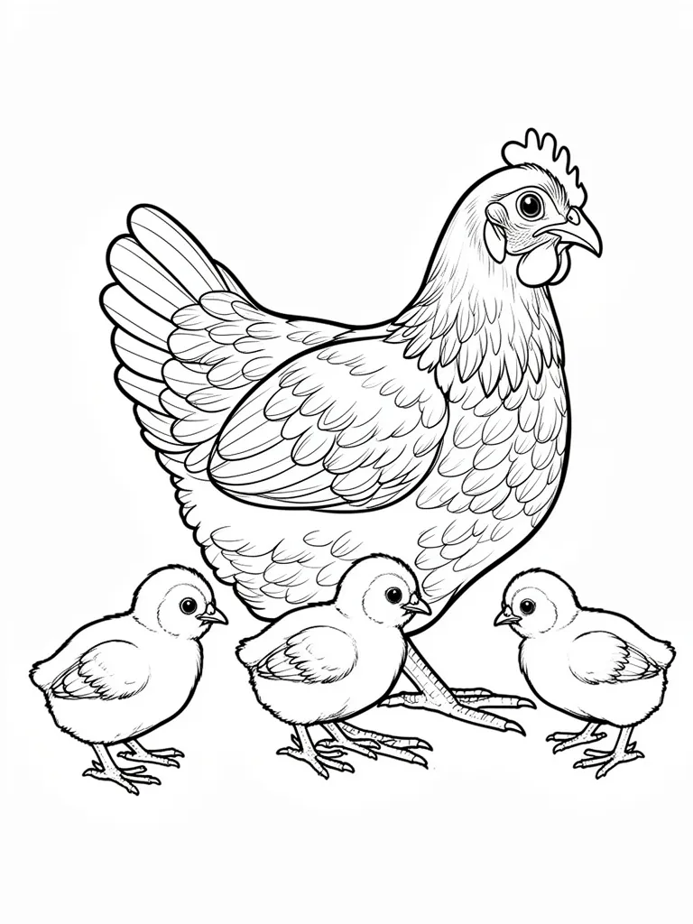 Coloriage Poule et poussins détaillé à imprimer