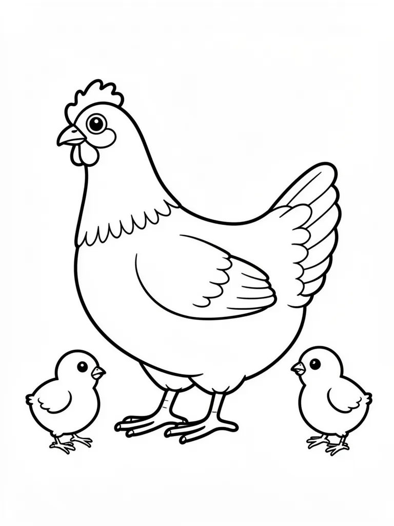 Coloriage Poule et poussins facile à imprimer