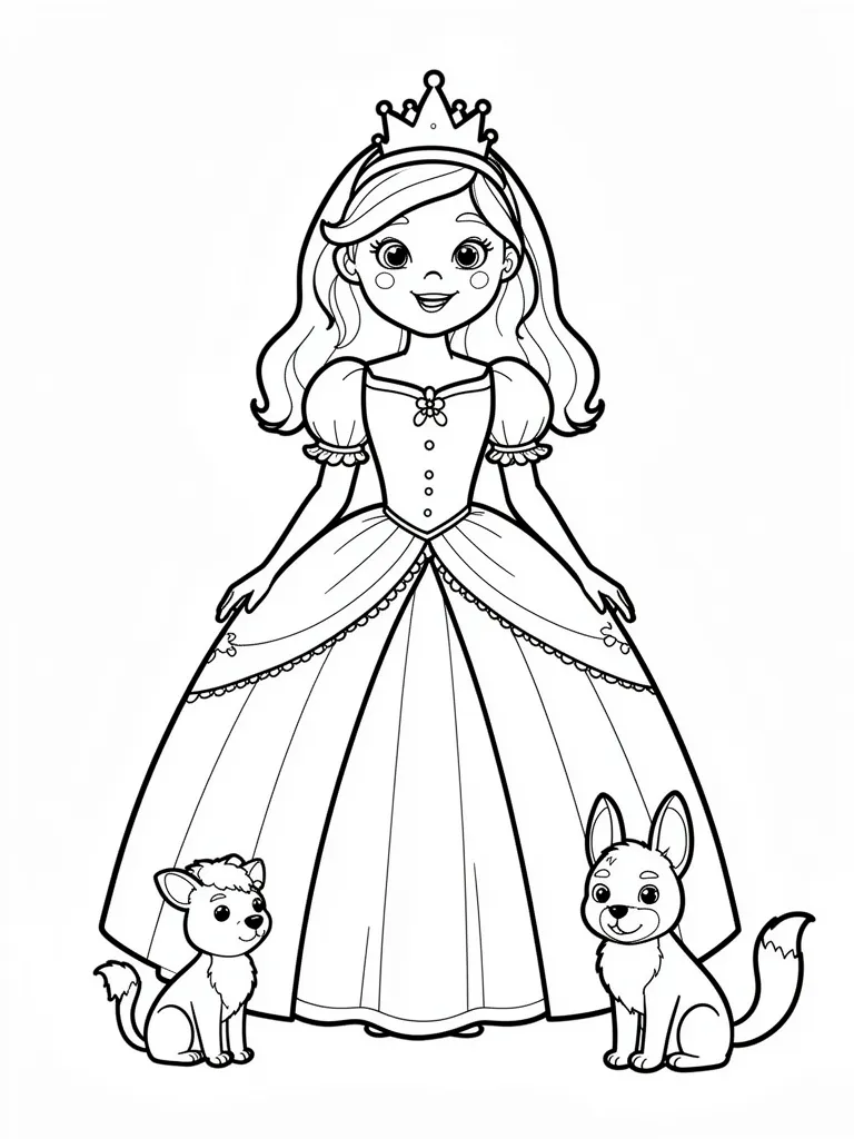 Coloriage Princesse avec des animaux de la forêt pour maternelle – coloriage à imprimer gratuit
