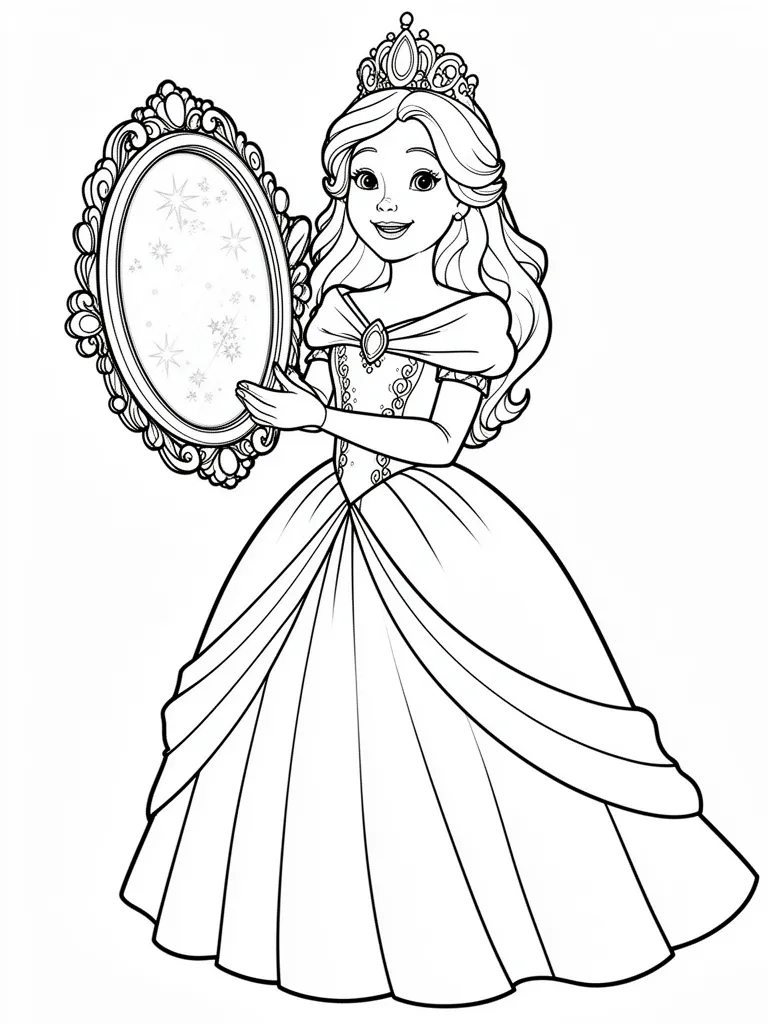 Coloriage Princesse avec un miroir magique à imprimer