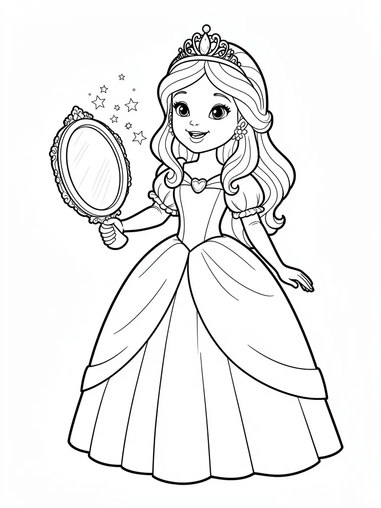 Coloriage Princesse avec un miroir magique facile à imprimer