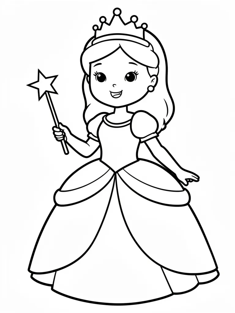 Coloriage Princesse avec une baguette magique facile à imprimer
