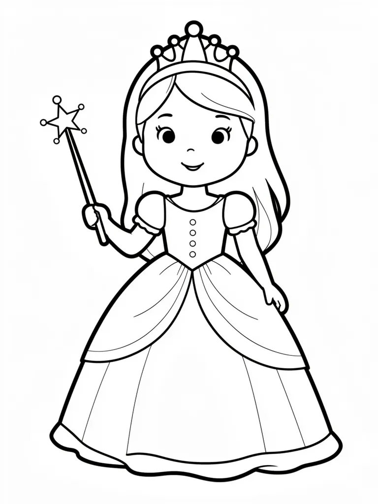 Coloriage Princesse avec une baguette magique pour maternelle à imprimer
