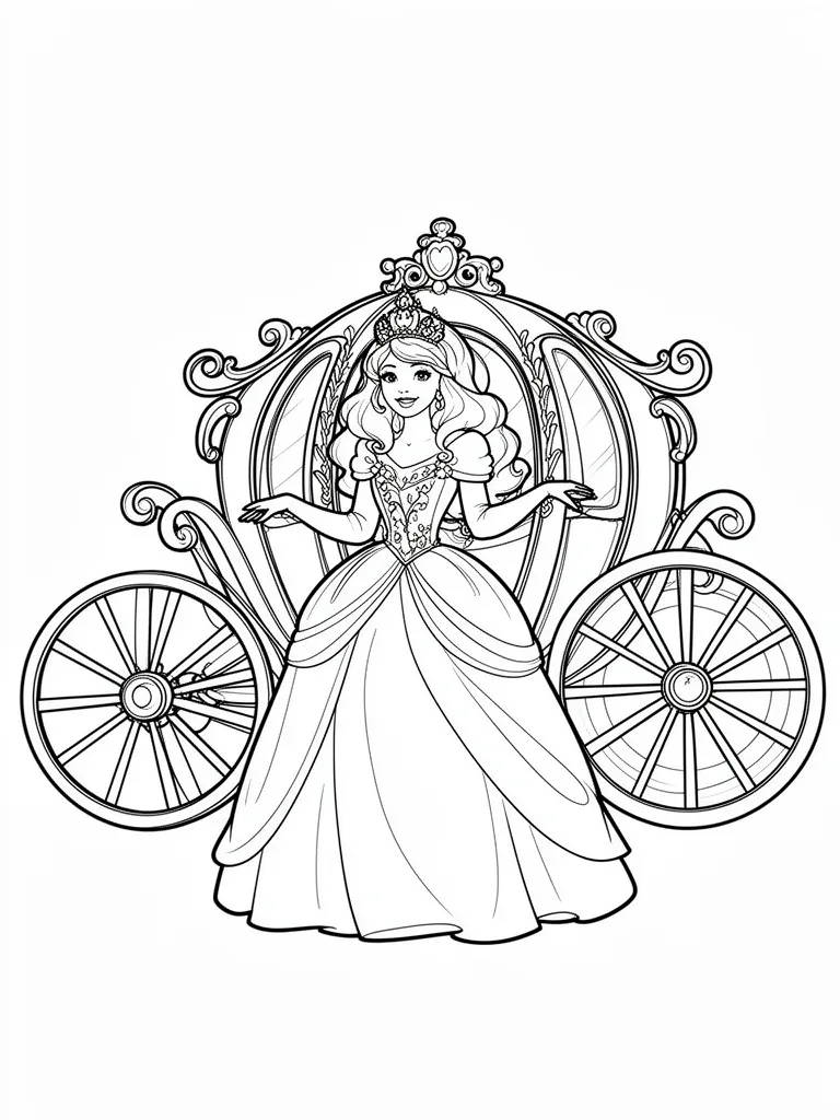 Coloriage Princesse et son carrosse détaillé à imprimer