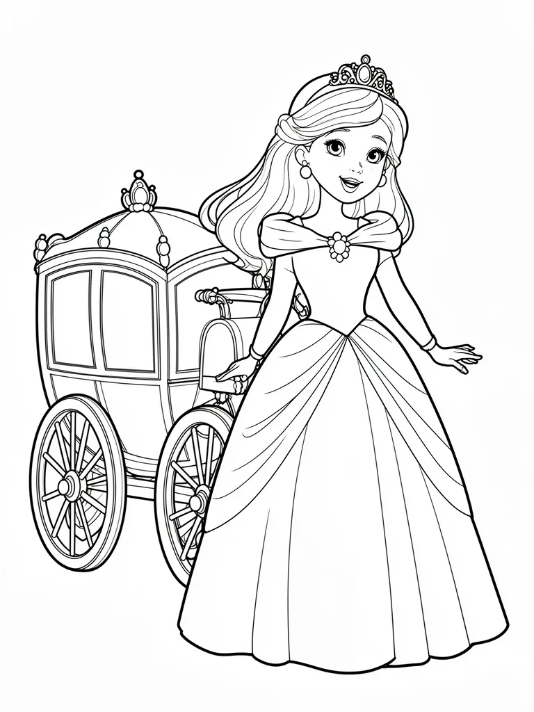 Coloriage Princesse et son carrosse facile à imprimer