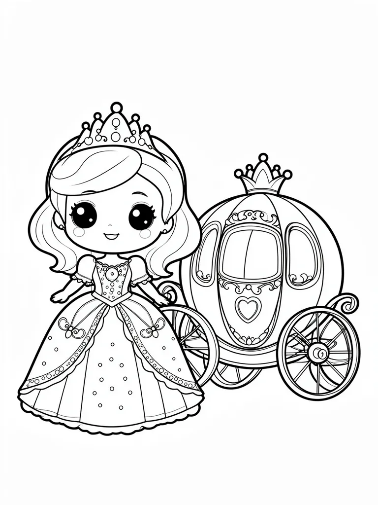 Coloriage Princesse et son carrosse kawaii à imprimer