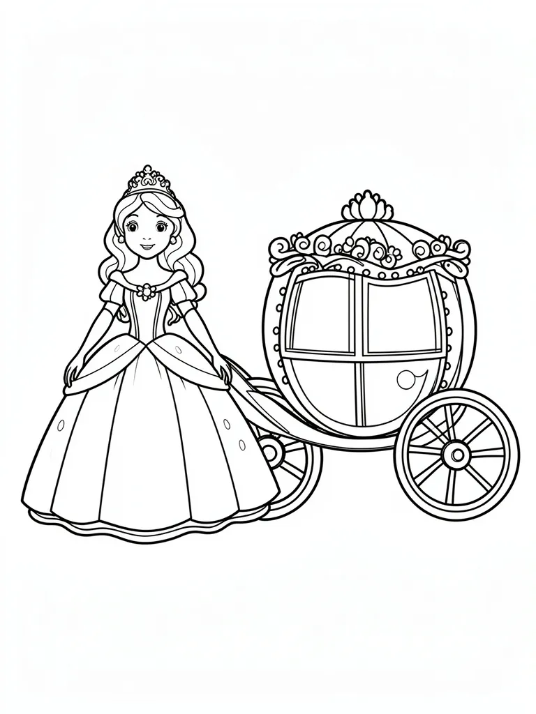 Coloriage Princesse et son carrosse pour maternelle à imprimer