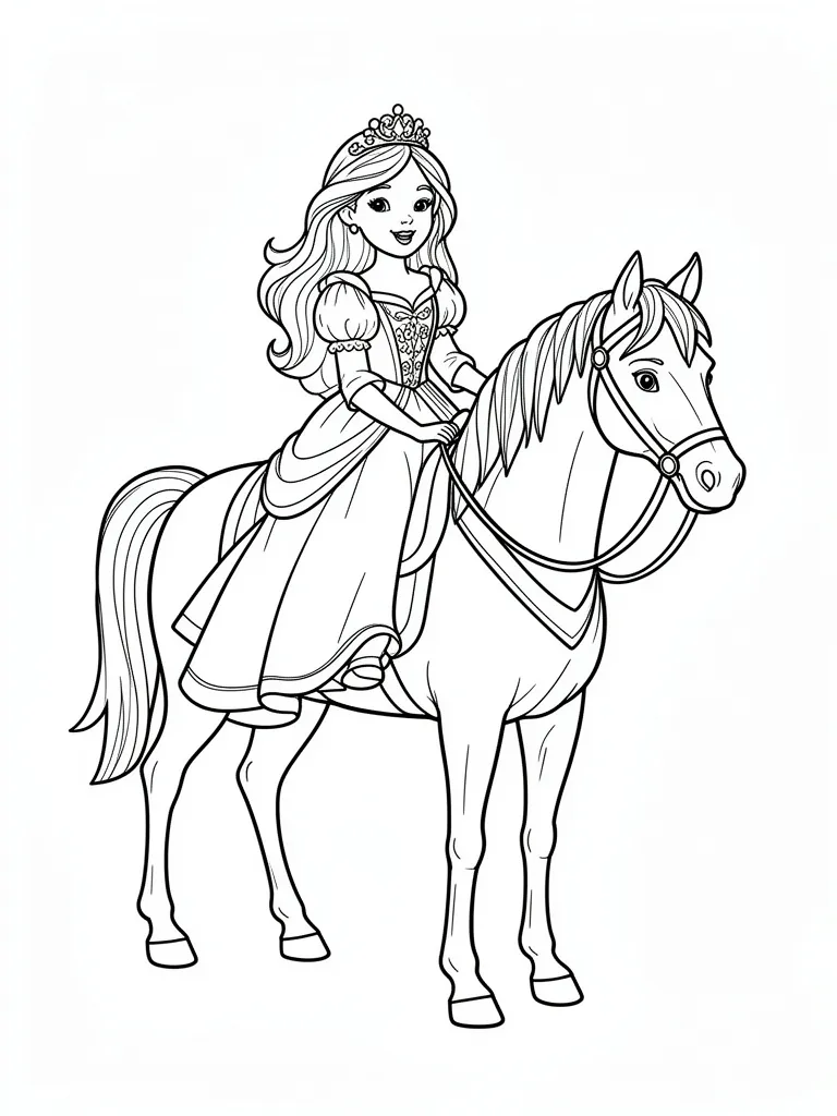 Coloriage Princesse et un cheval blanc à imprimer