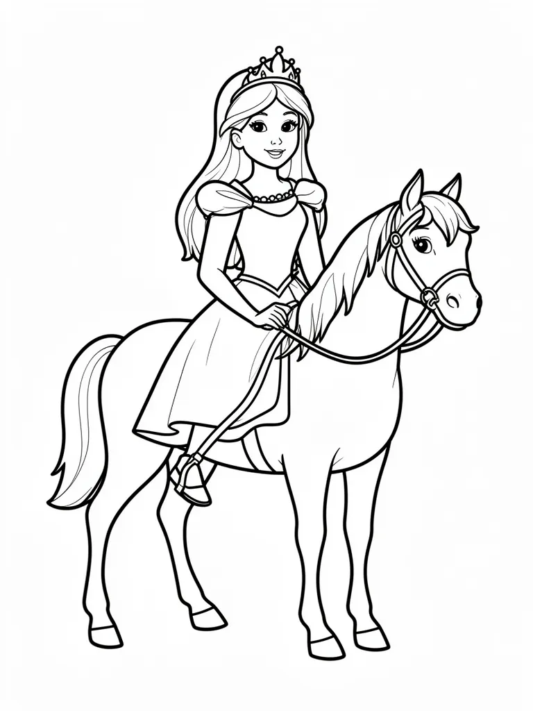Coloriage Princesse et un cheval blanc facile à imprimer