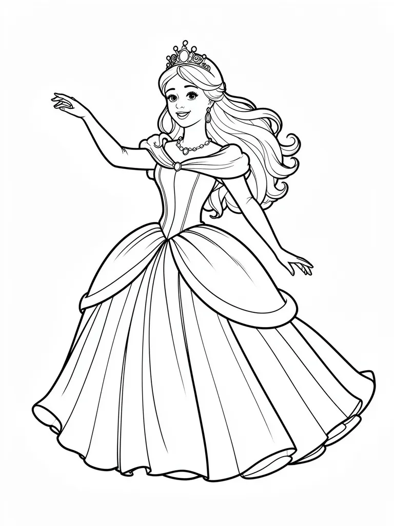 Coloriage Princesse qui danse au bal détaillé à imprimer
