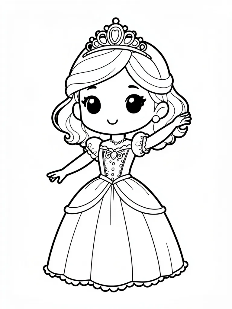 Coloriage Princesse qui danse au bal kawaii à imprimer