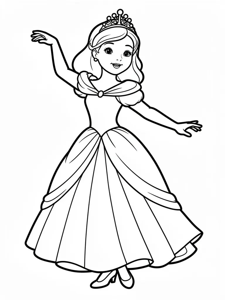 Coloriage Princesse qui danse au bal pour maternelle à imprimer