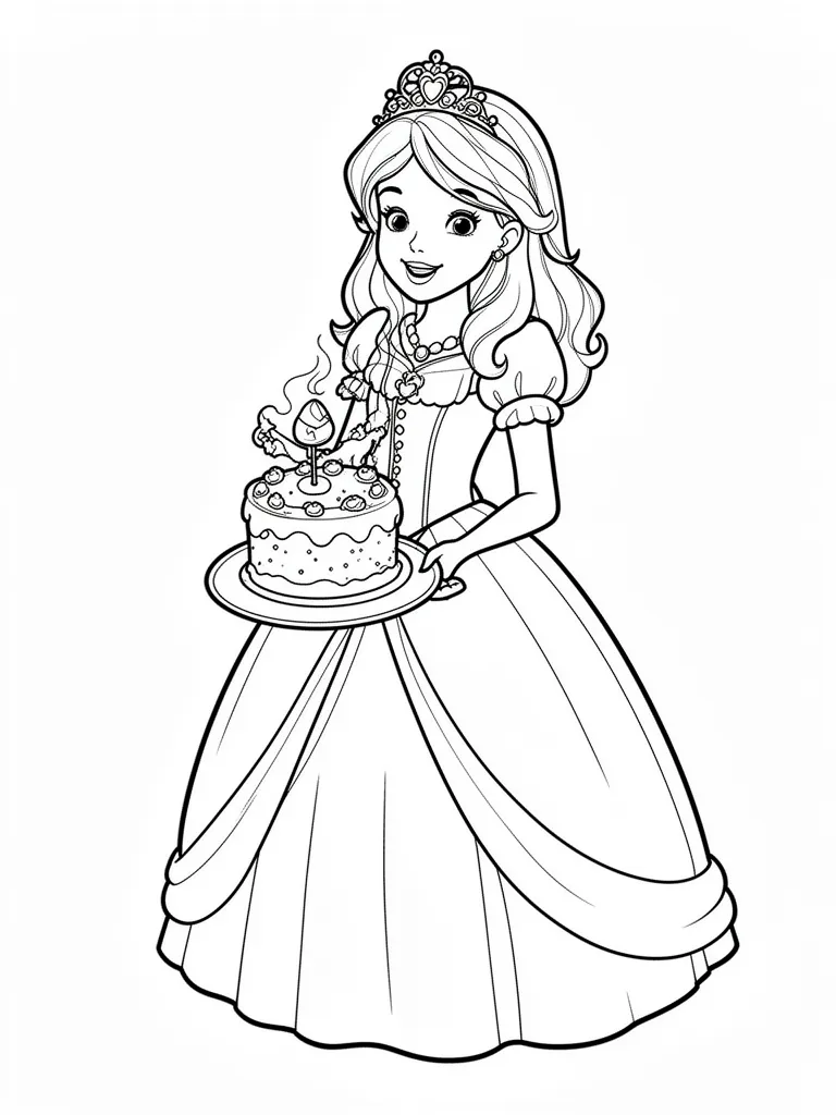 Coloriage Princesse qui prépare un gâteau – coloriage à imprimer gratuit