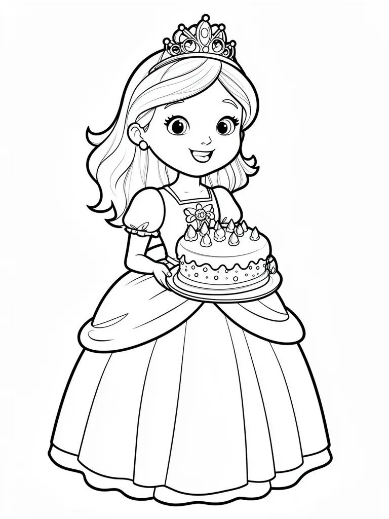 Coloriage Princesse qui prépare un gâteau facile à imprimer