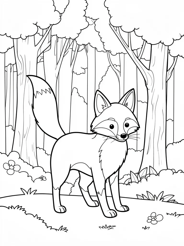 Coloriage Renard dans la forêt à imprimer
