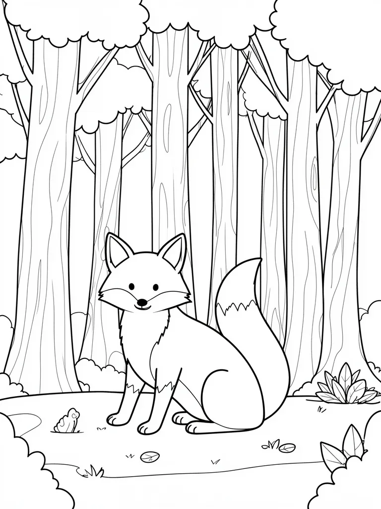 Coloriage Renard dans la forêt facile – coloriage à imprimer gratuit