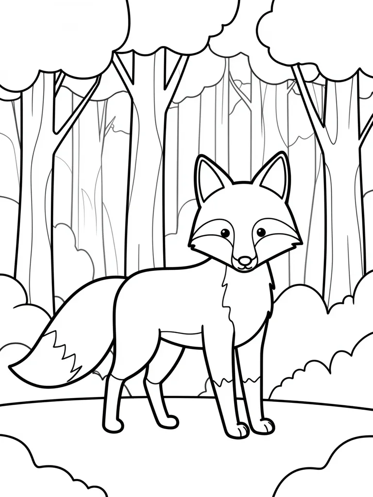Coloriage Renard dans la forêt pour maternelle – coloriage à imprimer gratuit