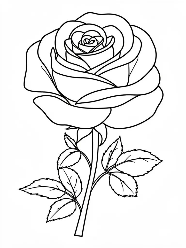 Coloriage Rose avec des feuilles – coloriage à imprimer gratuit