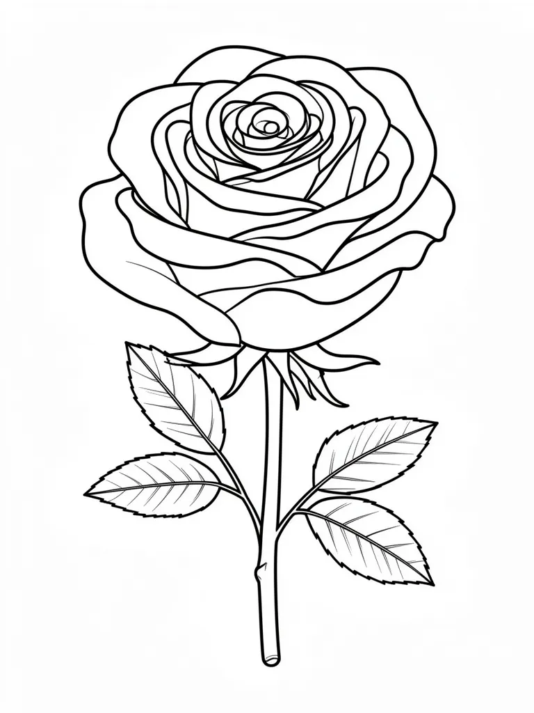 Coloriage Rose avec des feuilles détaillé à imprimer