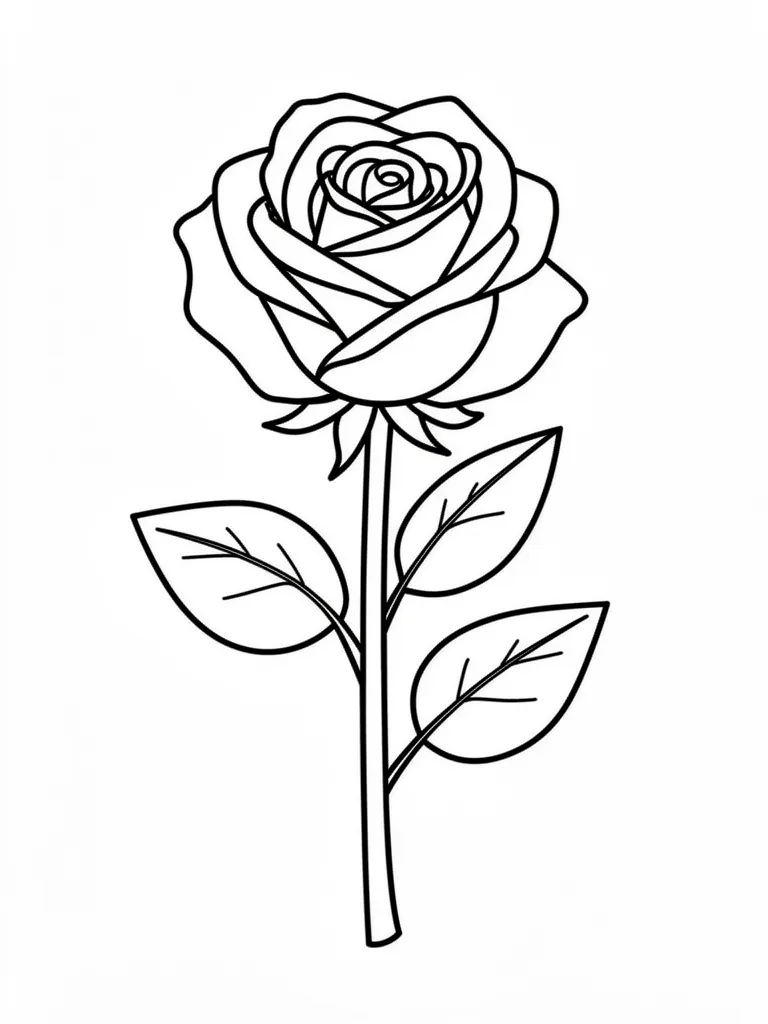 Coloriage Rose avec des feuilles facile à imprimer