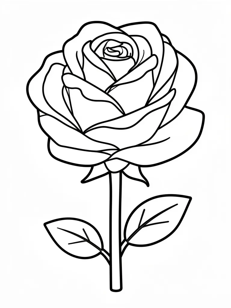 Coloriage Rose avec des feuilles kawaii à imprimer