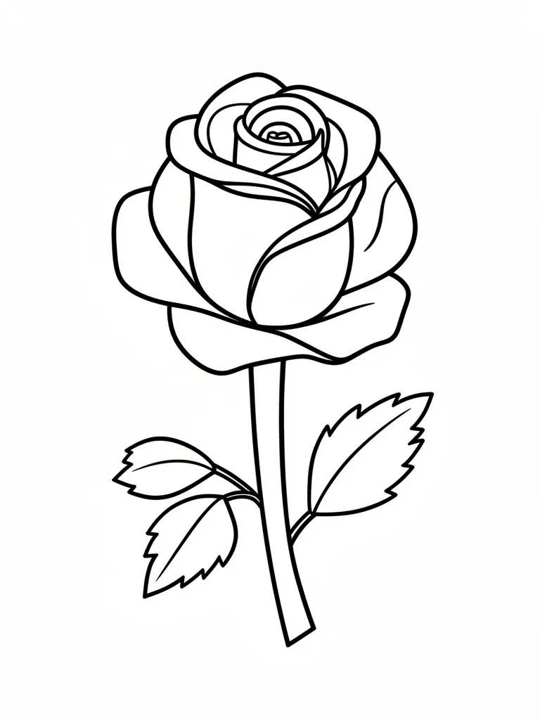 Coloriage Rose avec des feuilles pour maternelle à imprimer