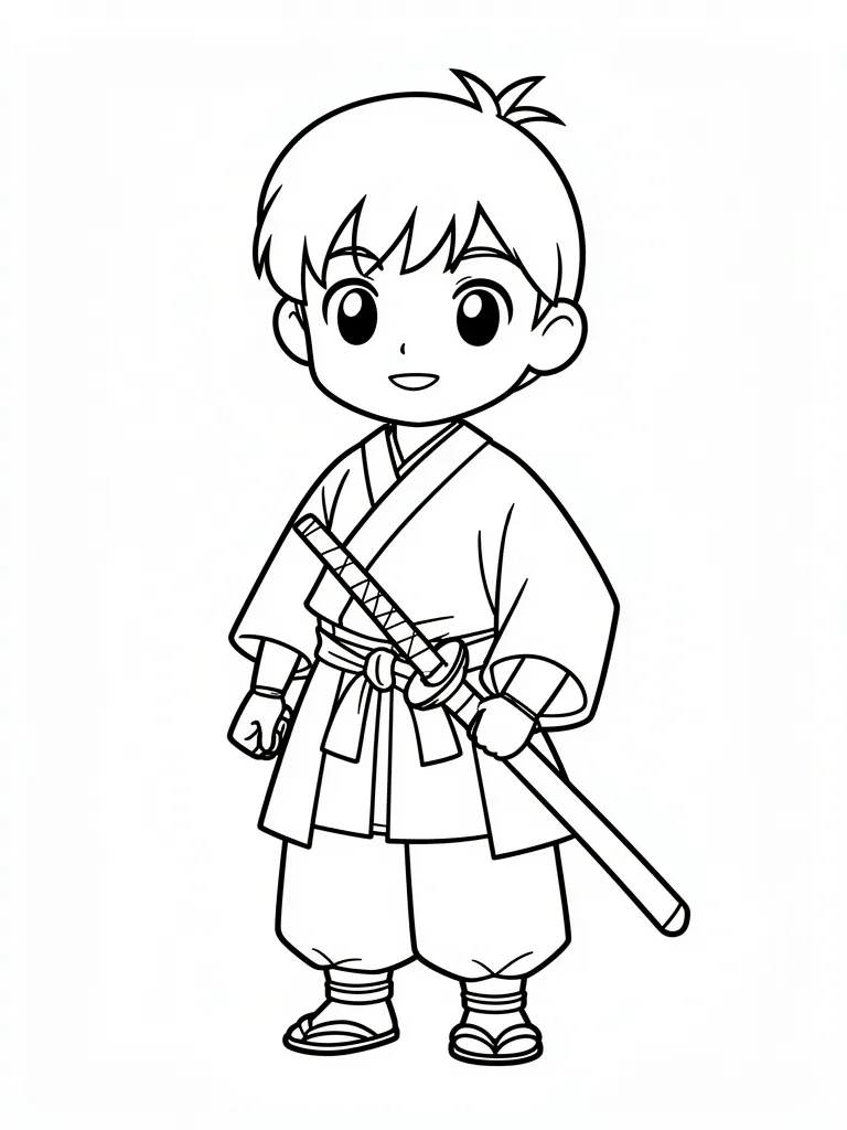 Coloriage Samouraï jeune facile – coloriage à imprimer gratuit