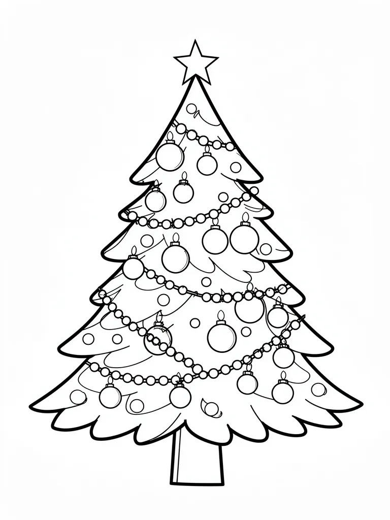 Coloriage Sapin de Noël décoré détaillé à imprimer