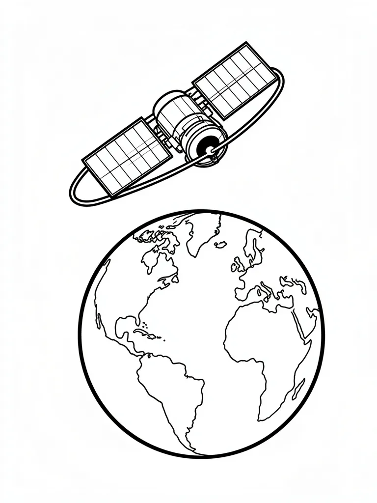 Coloriage Satellite en orbite à imprimer