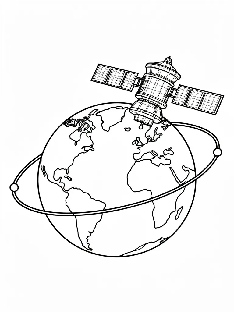 Coloriage Satellite en orbite détaillé – coloriage à imprimer gratuit