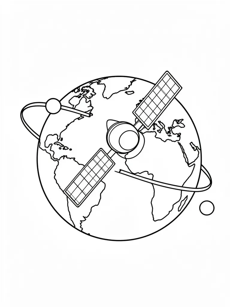 Coloriage Satellite en orbite facile – coloriage à imprimer gratuit