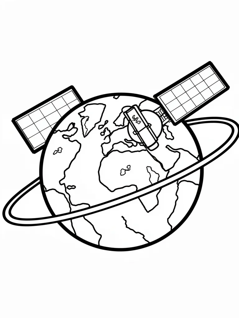 Coloriage Satellite en orbite pour maternelle – coloriage à imprimer gratuit