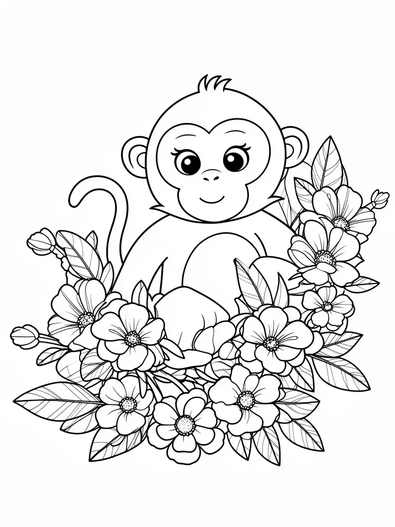 Coloriage Singe avec des fleurs – coloriage à imprimer gratuit