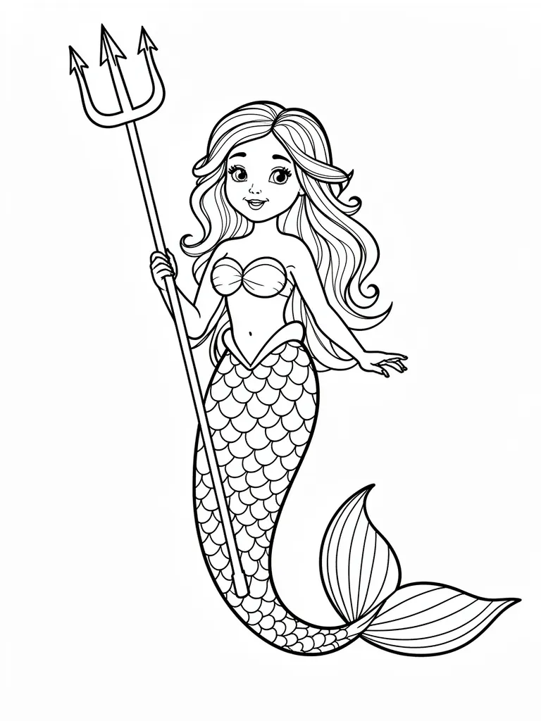Coloriage Sirène avec un trident à imprimer