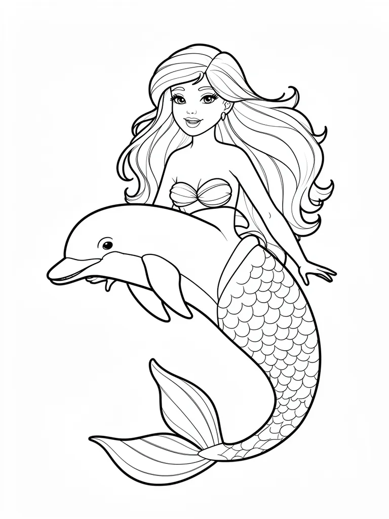 Coloriage Sirène et un dauphin – coloriage à imprimer gratuit