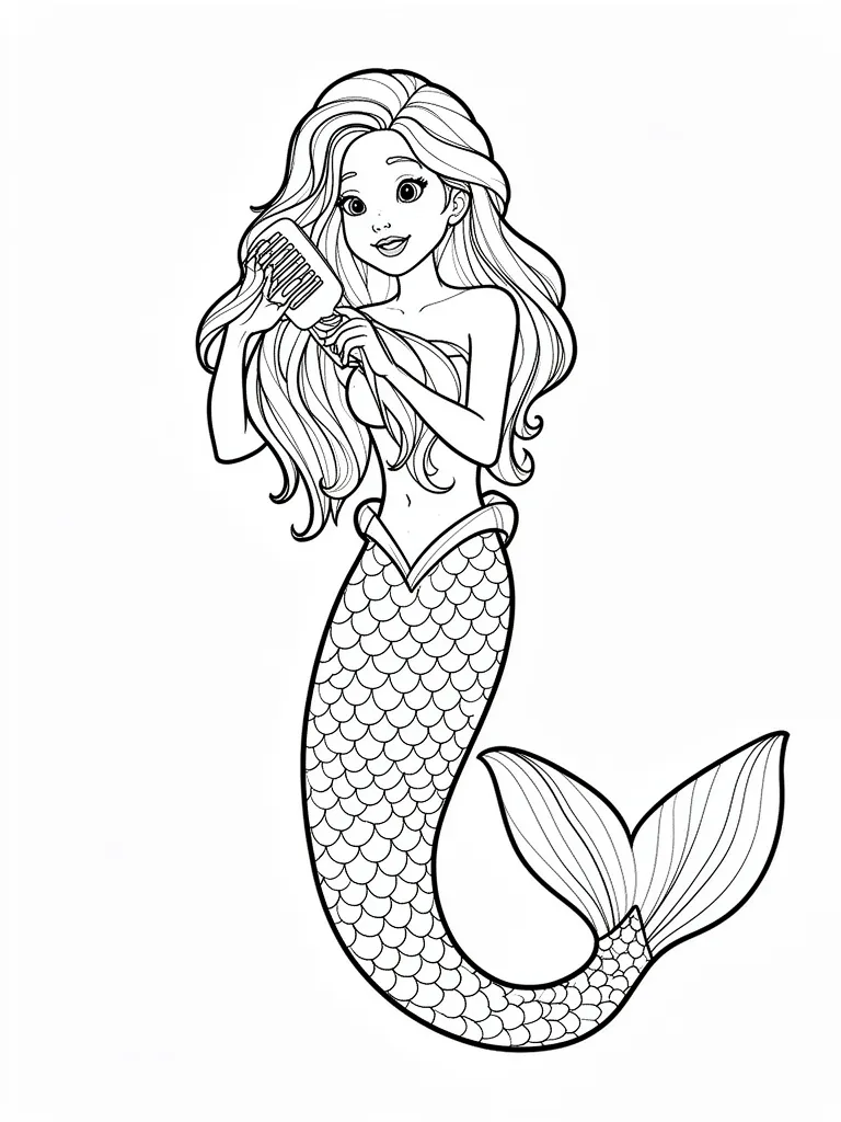 Coloriage Sirène qui peigne ses cheveux – coloriage à imprimer gratuit