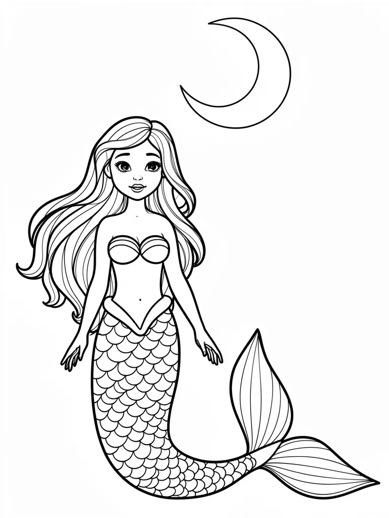 Coloriage Sirène sous la lune – coloriage à imprimer gratuit