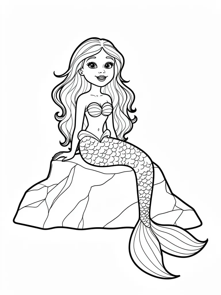 Coloriage Sirène sur un rocher à imprimer