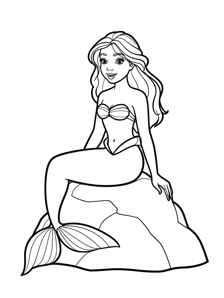 Coloriage Sirène sur un rocher facile à imprimer
