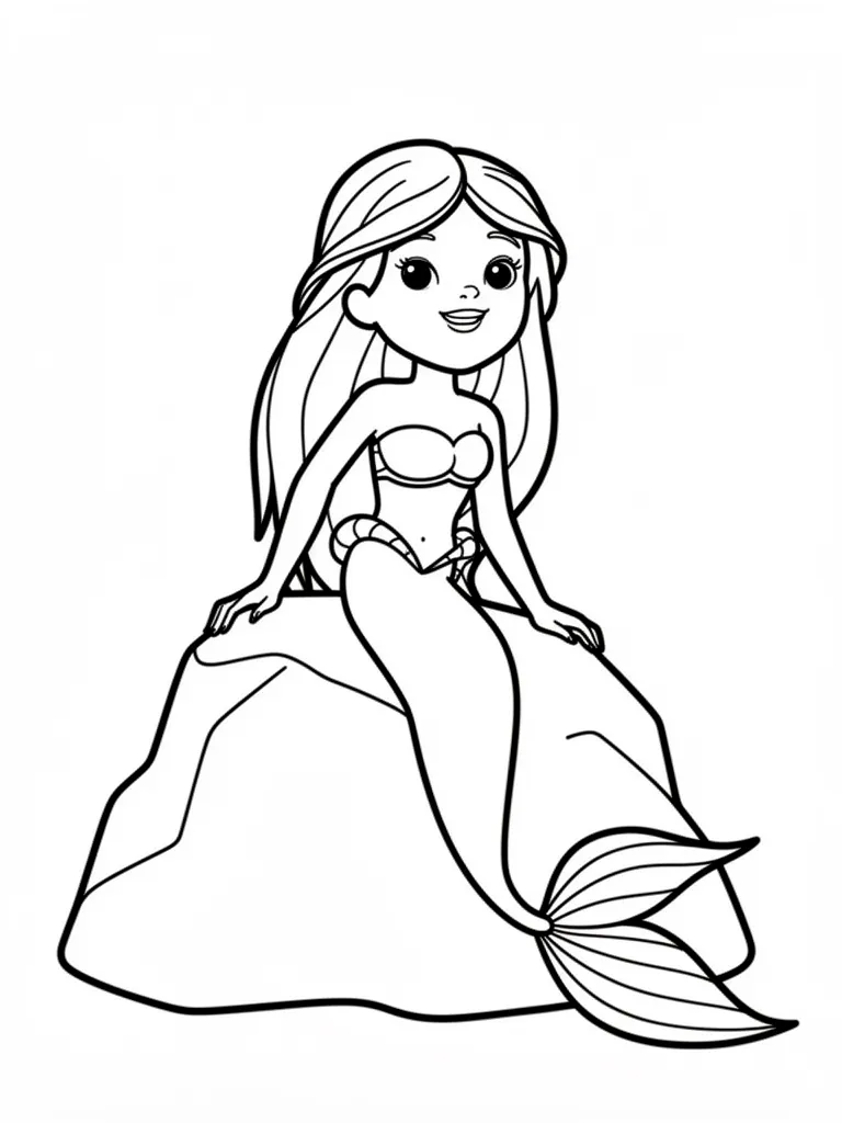 Coloriage Sirène sur un rocher pour maternelle à imprimer