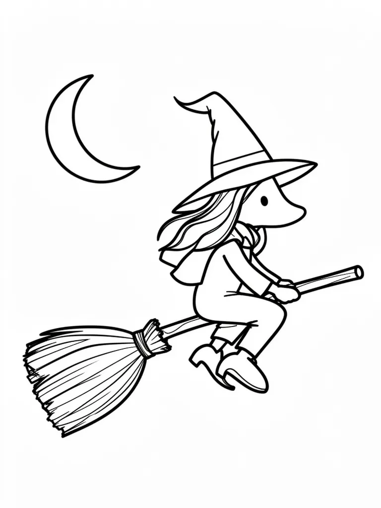 Coloriage Sorcière sur son balai pour maternelle à imprimer
