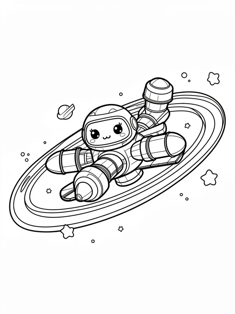 Coloriage Station spatiale kawaii à imprimer
