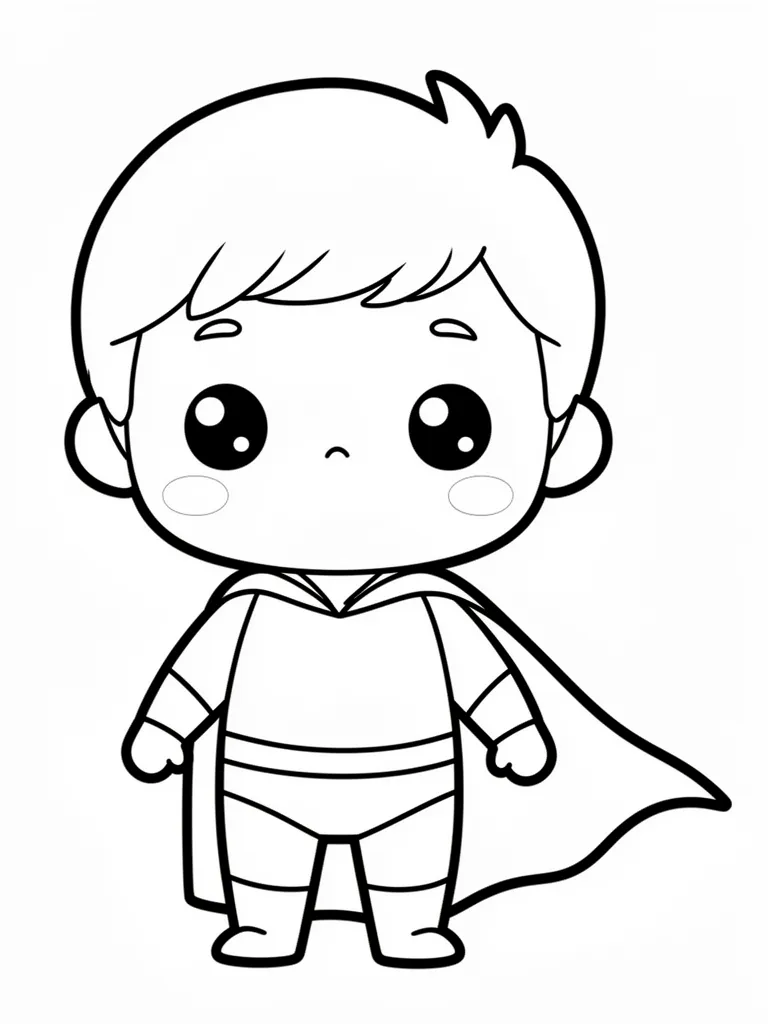 Coloriage Super-héros en cape kawaii à imprimer