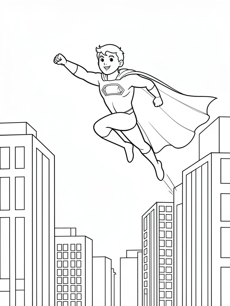 Coloriage Super-héros qui saute entre les immeubles – coloriage à imprimer gratuit