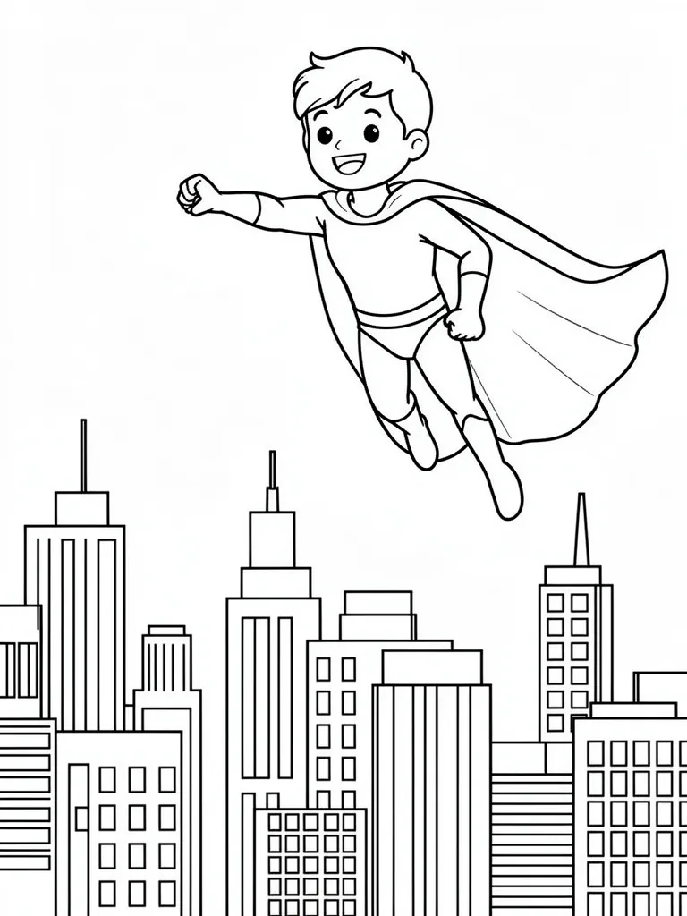 Coloriage Super-héros qui sauve une ville – coloriage à imprimer gratuit