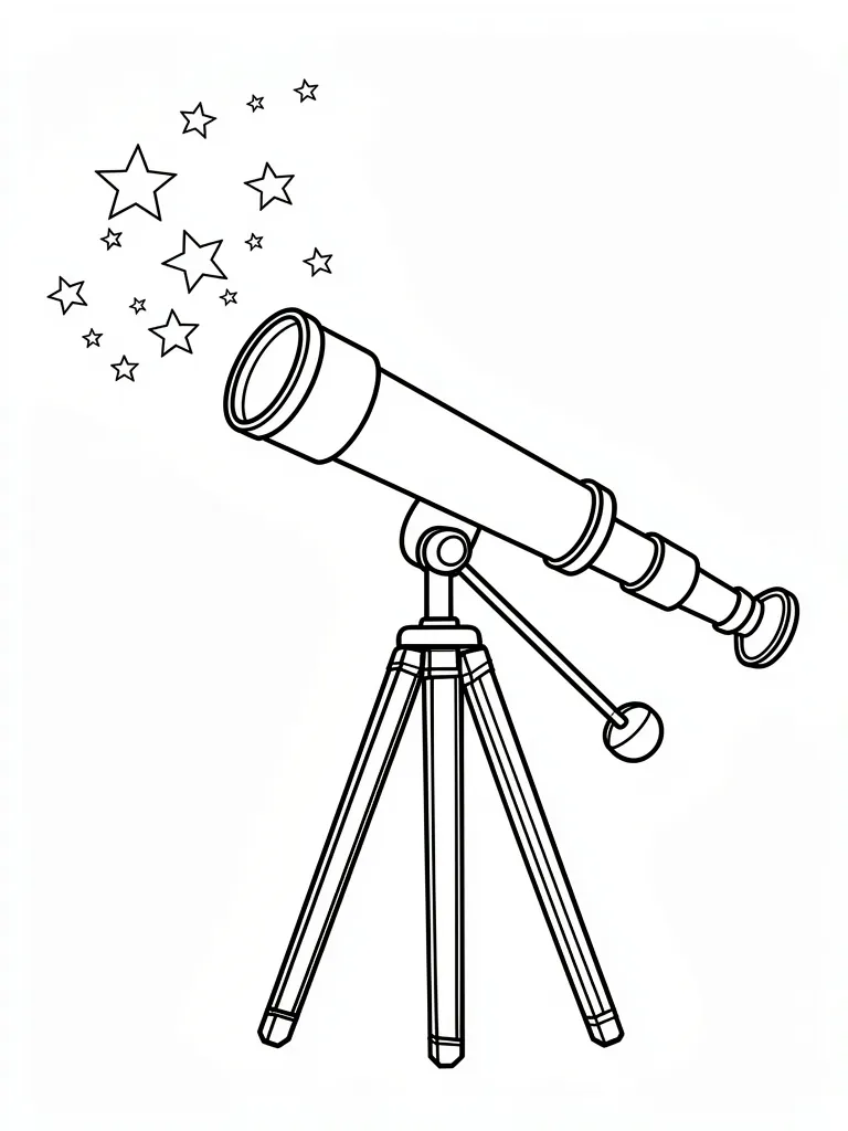 Coloriage Télescope qui observe les étoiles détaillé à imprimer