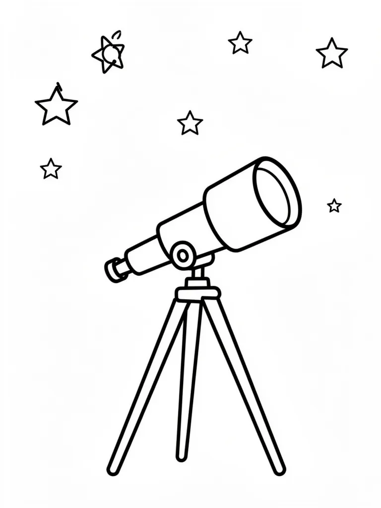 Coloriage Télescope qui observe les étoiles facile à imprimer